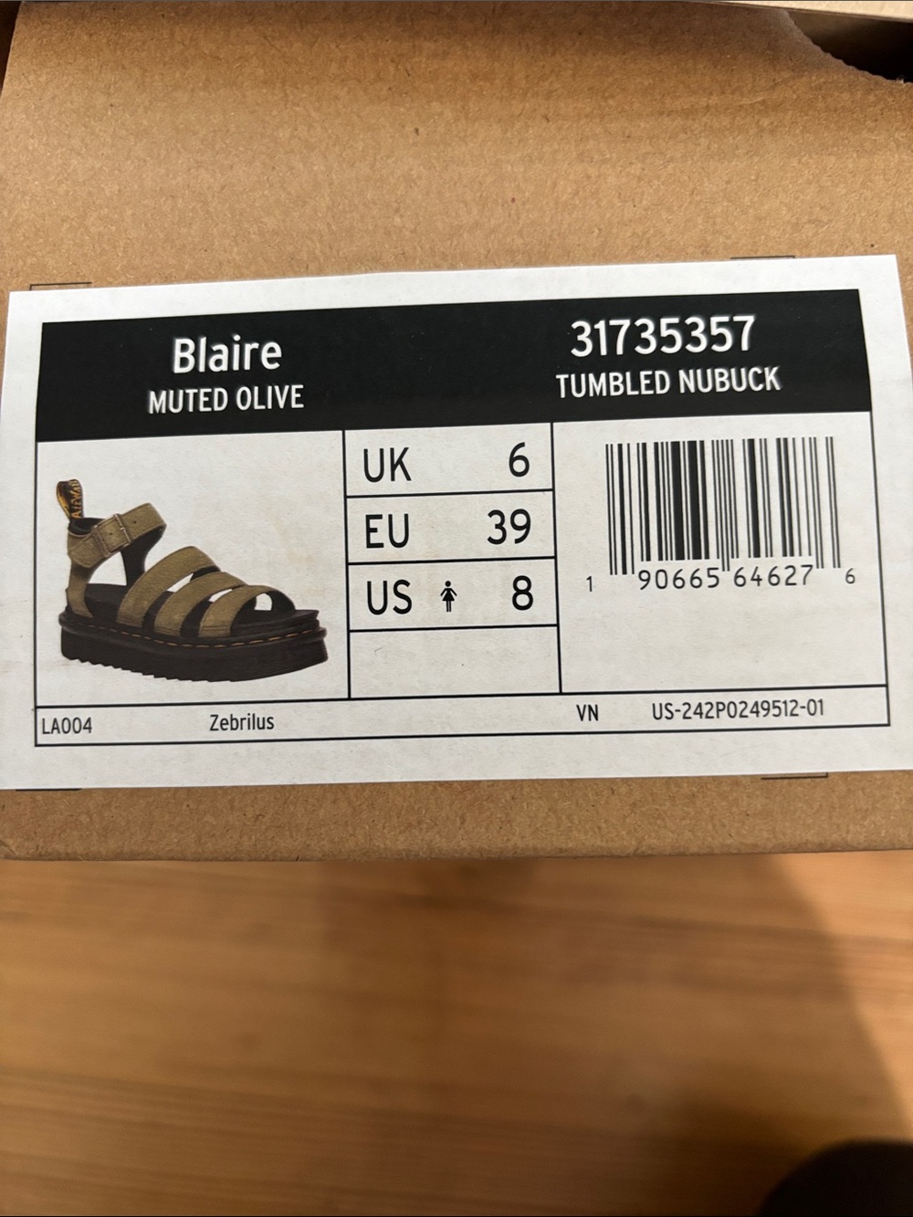 Dr. Martens NWT Blaire Tumbled Nubuck Sandals - Olive Brown with Black Sole - Picture 6 of 6